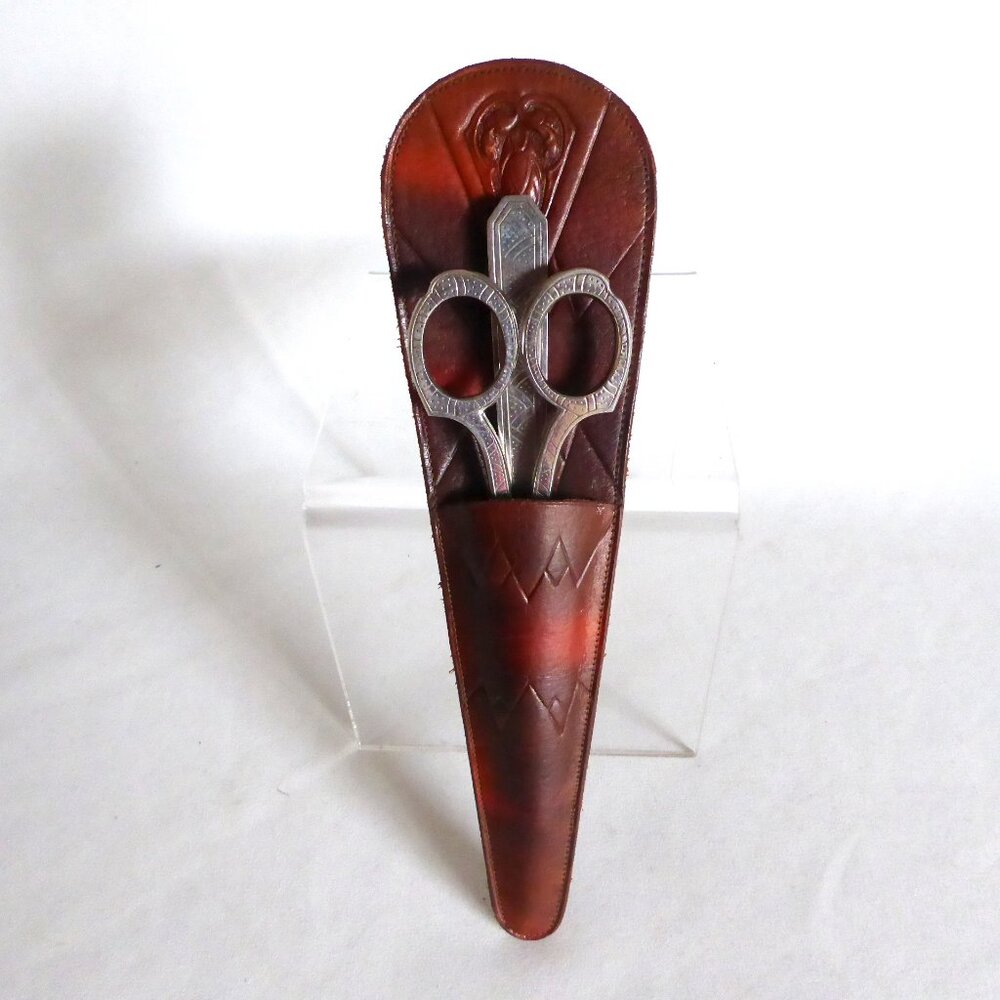 VINTAGE JUSTIN LEATHER SHEATH CLAUSS 3 PIECE SCISSORS & LETTER OPENER SET